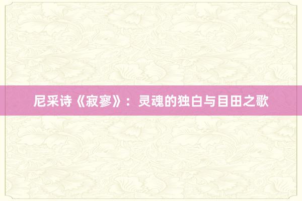 尼采诗《寂寥》：灵魂的独白与目田之歌